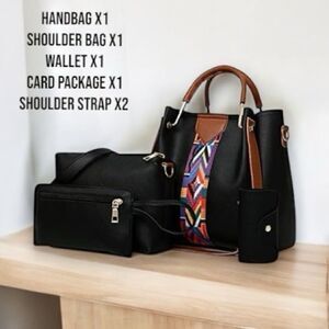 GRACE FASHION Women’s 4 in 1 PU Leather Handbag in Black Multi